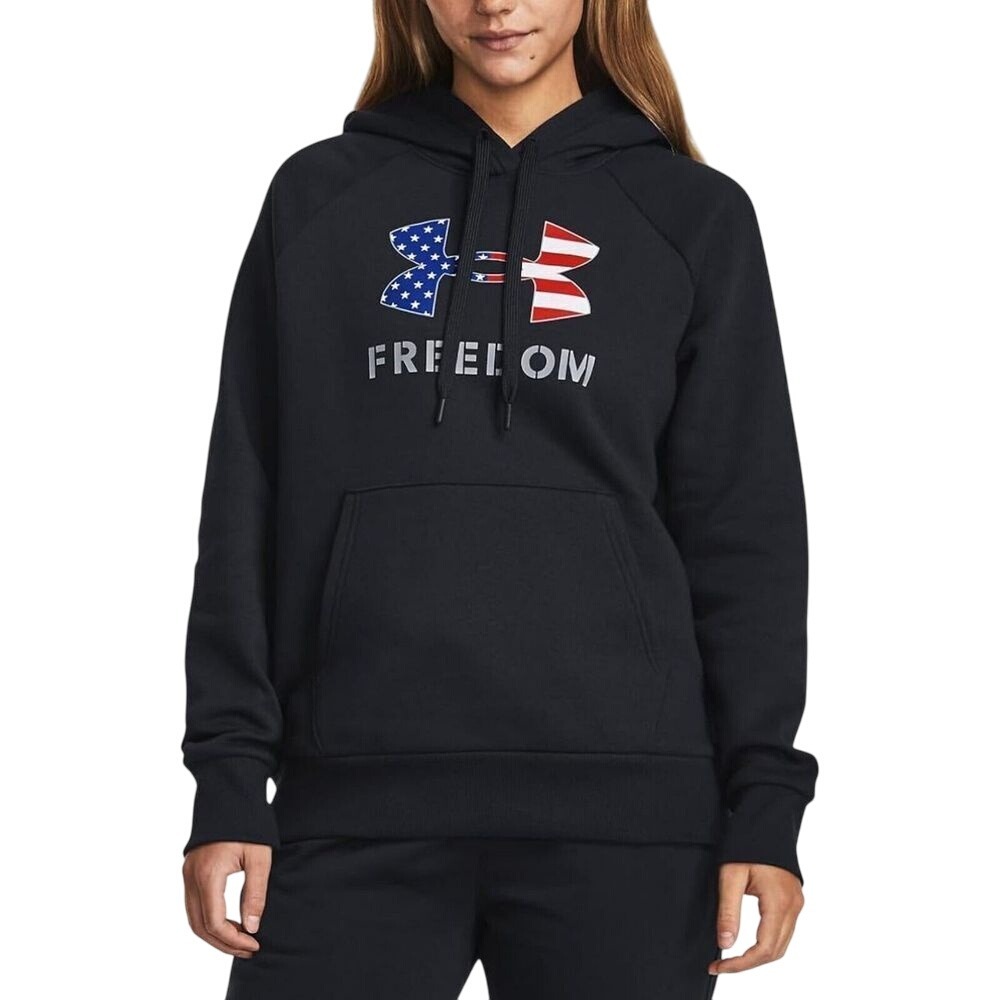 Under Armour UA Freedom Logo Fav Hoodie Sweatshirt Womens L Black USA Flag
